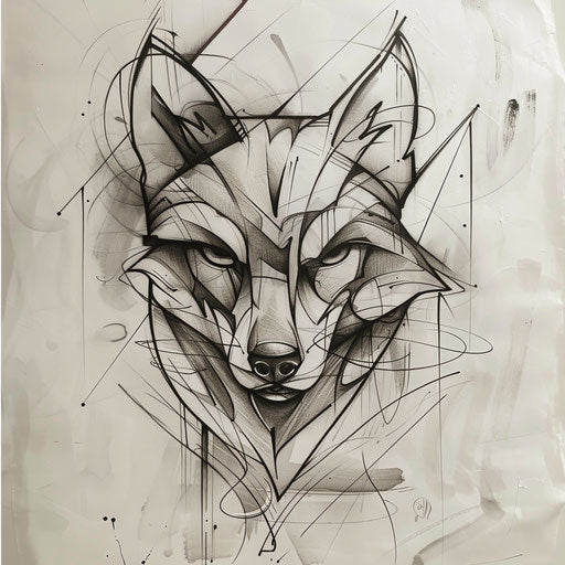 Contemporary tattoo sketch of a lobo with a minimalist aesthetic and bold outlines
