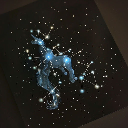 Flat tattoo sketch of the Aquarius constellation with a glowing effect on stars
