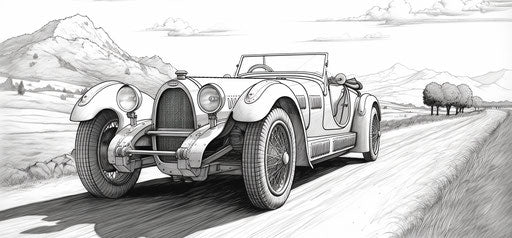 Bugatti car coloring pages, beautiful adult car drawings