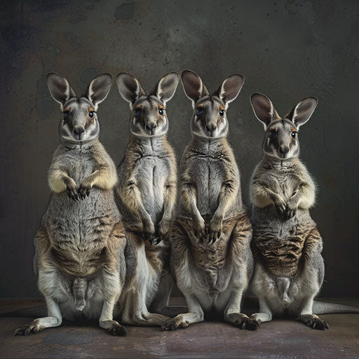 Wallabies in regal poses, in the style of Tim Flach