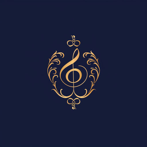 Classic music logo with navy blue background and timeless style