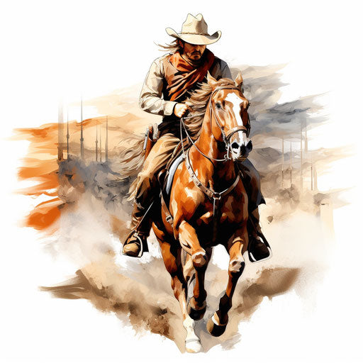 Western clipart in Oil painting style, on white background