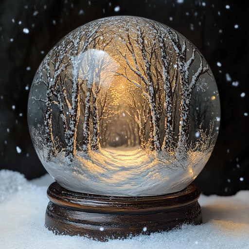 Serene winter forest under a snow globe