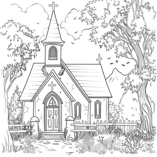 Church with cross on door in a village