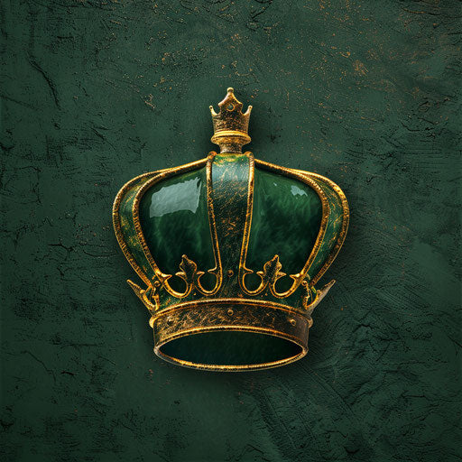 Crown logo in green and gold with a textured background