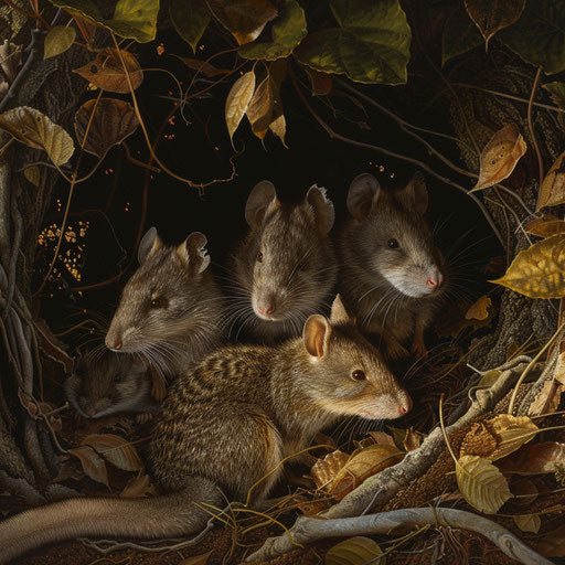 Northern brown bandicoot family in a cozy burrow