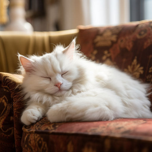 White cat sleeping on a couch