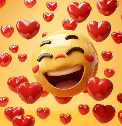 Emoji face with red hearts, in navy and amber style, #screenshotsaturday, surprisingly absurd 27:28