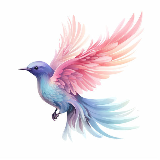 Flying bird illustration in the style of Pastel Colors Art, on white background