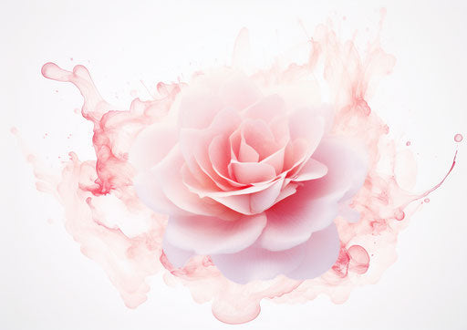 Pink rose on white background, angura kei style, floral explosion