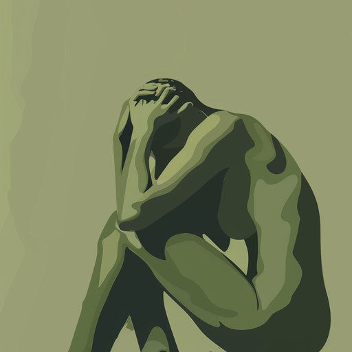 Anxiety illustration with muted olive background, soft gradients