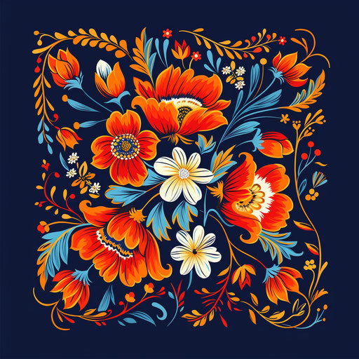 Traditional Russian scarf with vibrant floral patterns