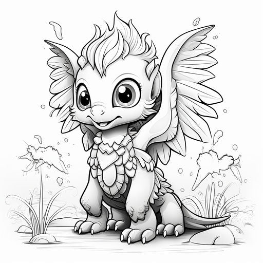 Doodle baby dragon is an eagle coloring page, dreamlike styles