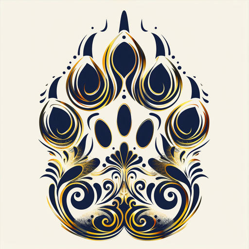 Sophisticated bear paw sketch with elegant swirls and metallic gold details