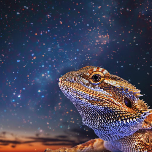 Bearded dragon profile in starry sky: wonder