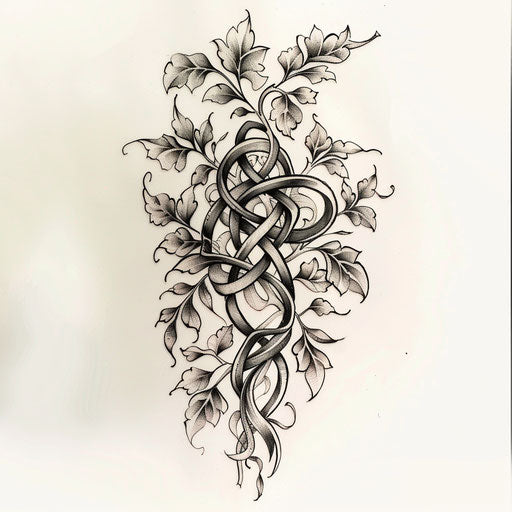 Celtic knot tattoo merging with nature elements