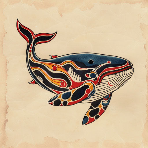 Retro tattoo sketch of a whale in a 1950s pop art style