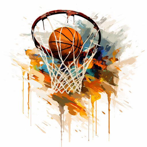 Basketball hoop artwork in Oil painting style, white background