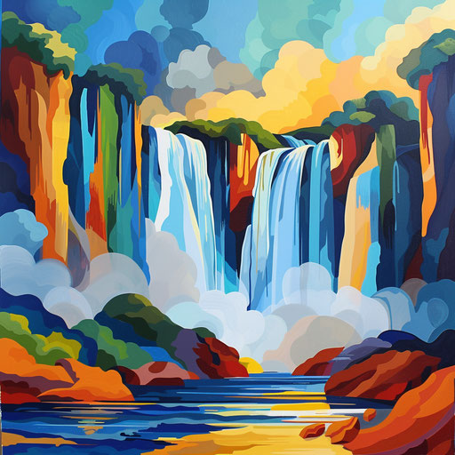 Iguazu Falls with abstract elements and bold colors