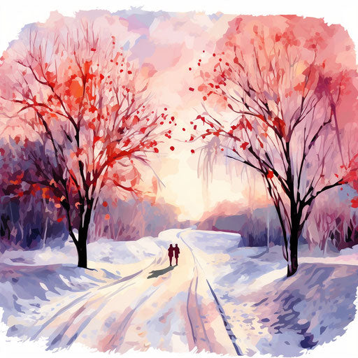 February clipart in the style of Impressionistic Art, on white background