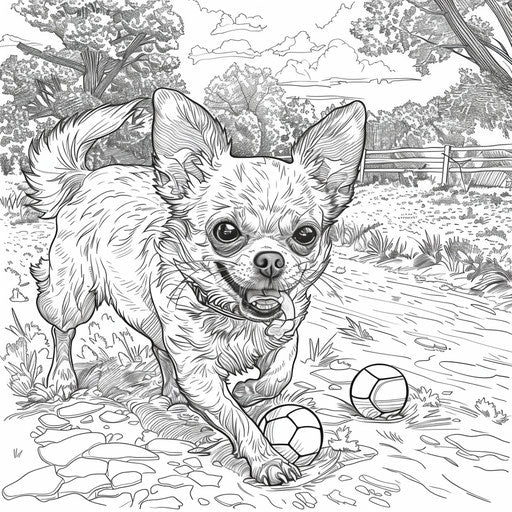 Chihuahua playing with a ball in a park