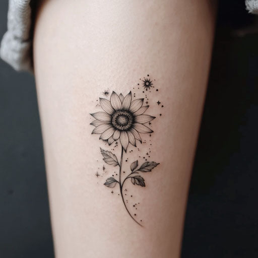 Small sunflower tattoo with a surreal and dreamlike vibe