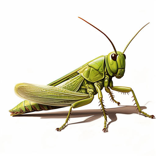 Grasshopper drawing in the style of Chiaroscuro Art, on white background