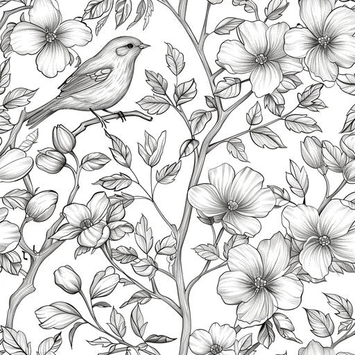 Elegant patterns with delicate floral elements in the style of Megan Hess Coloring book page