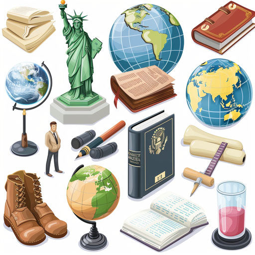Realistic social studies clipart with flat white background