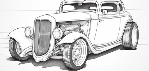 Classic hot rod car coloring in loose paint style, luminous shadowing