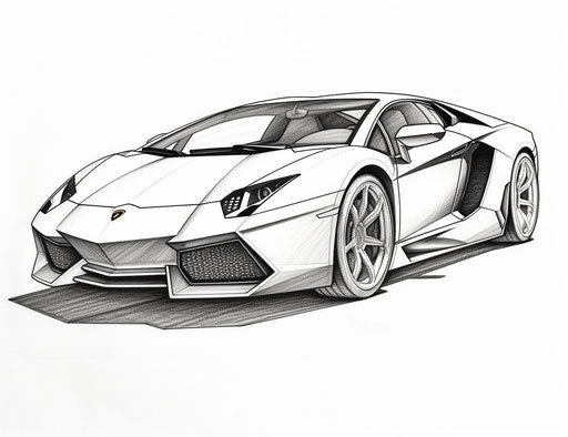 Lamborghini coloring pages and activities, luminous shadowing style, matte photo, M42 mount, canon 7, single object, aluminum 31:24