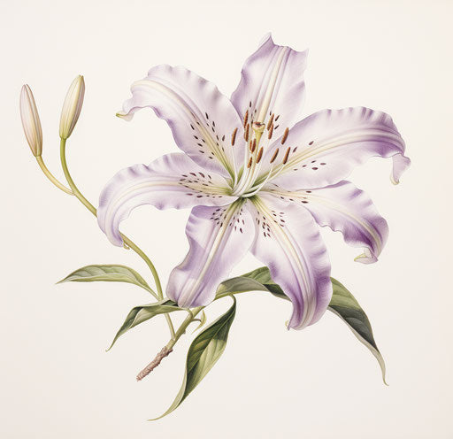 Lily flower with leaf, persian miniature style, light white & purple