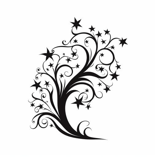 Black and white star on white background, mythology-inspired style