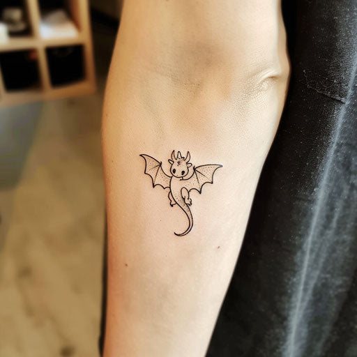 Tiny tattoos for women in the style of Peter Jackson with a little dragon