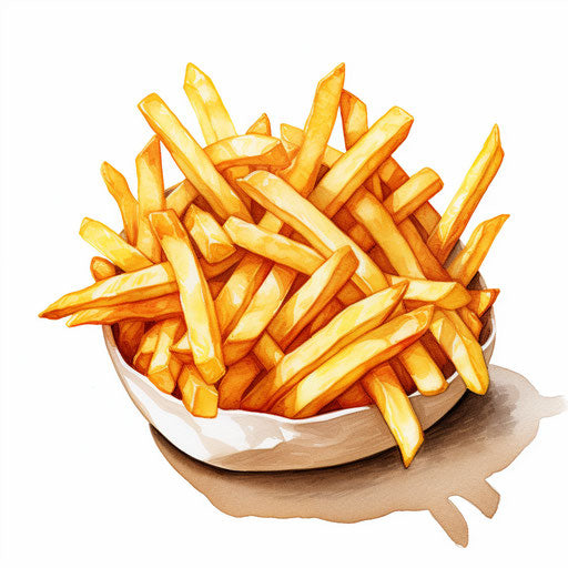 French fries clipart in the style of oil painting, on white background