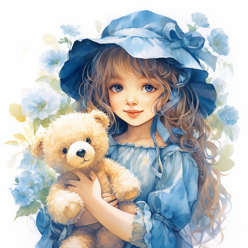Sweet little girl with teddy bear and flower