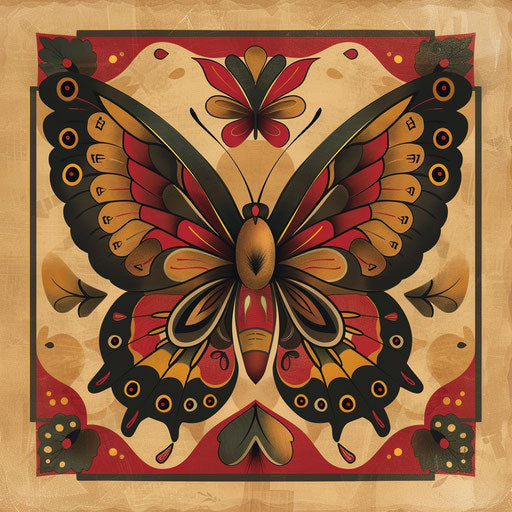 Traditional sketch of a butterfly with folk art patterns