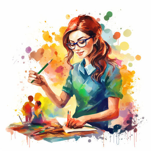 Teacher clipart in Impressionistic Art style on white background