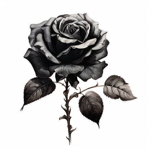 Black rose on white background: hauntingly beautiful illustration in dark bronze and gray