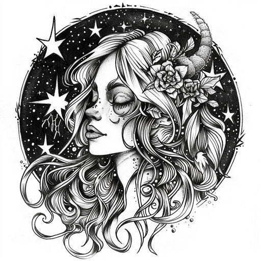 Mythical Virgo constellation tattoo sketch