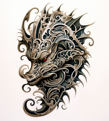 Sea creature tattoo with intricate design, Maori art