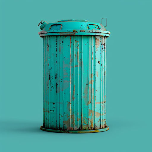 Realistic trash can clipart on flat teal background