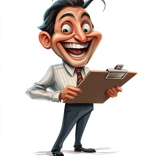 Humorous caricature of a clipboard with human characteristics