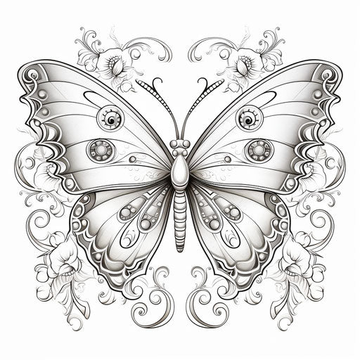The butterfly for coloring with ornate borders illustration