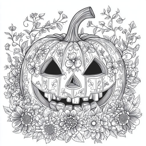 Halloween pumpkin with intricate floral designs and delicate details