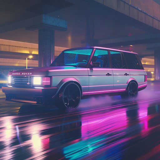 Futuristic electric vehicle in the city at night