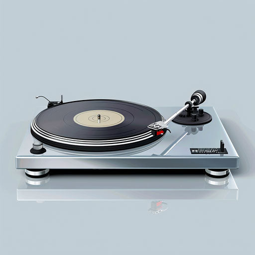 Realistic record player on metallic silver background