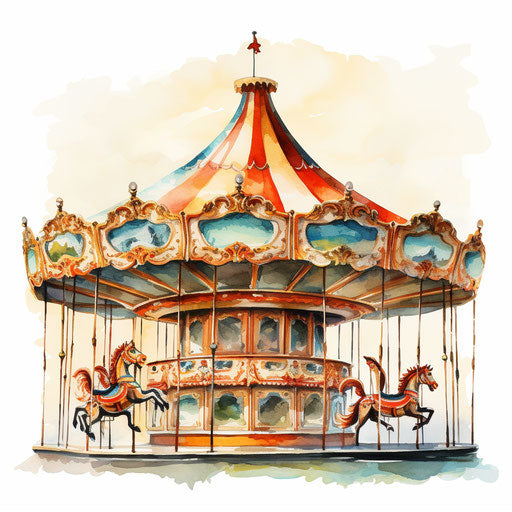 Carousel in the style of Oil painting, on a white background