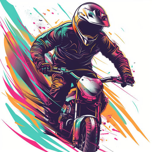 Biker racing with dynamic motion blur and vivid colors