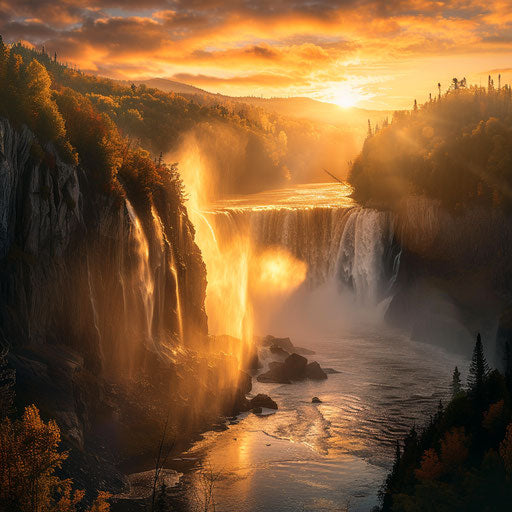Montmorency Falls, Quebec, at dawn in golden light